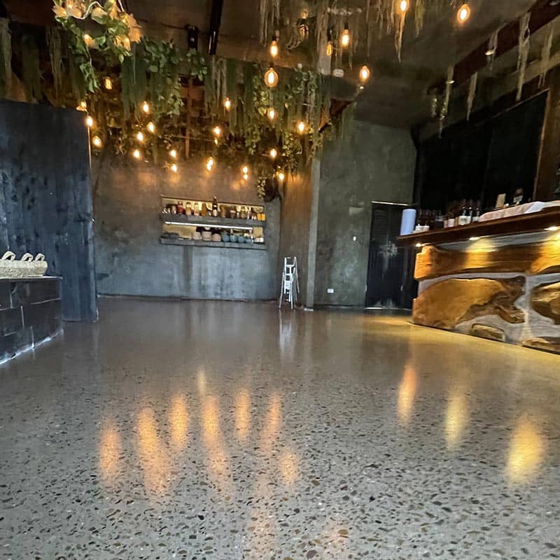 modern kitchen with concrete grinding flooring