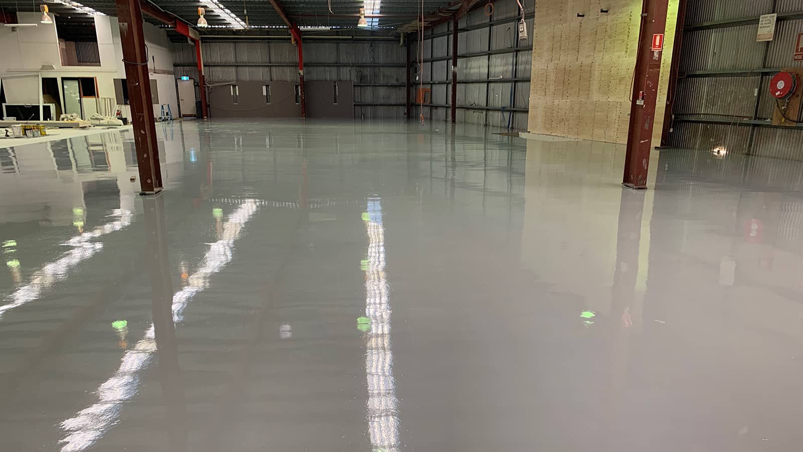 Epoxy flooring in a warehouse